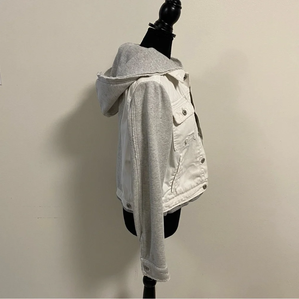 Free People Jacket Women’s Size Medium White Gray Sweater Jean hooded Jacket - Picture 6 of 16